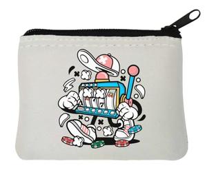 Casino Styled Cartoon Slot Machine Chips 777 Cherry Neoprene Coin Purse Pouch 10x11cm White