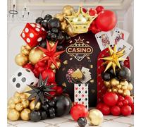 Casino Theme balloon arch garland kit,Red Black and Gold Balloons with Star Crown Dice Foil Balloons for Casino Night Birthday Graduation Party Decorations