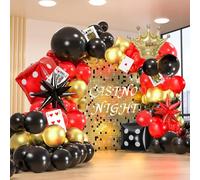 Casino Theme Balloon Arch Garland Kit, Red Black and Gold Metallic Latex Balloon Kit with Crown Dice Starburst Foil Balloons for Women Men Casino Night Las Vegas Game Night Poker Theme Birthday Decor