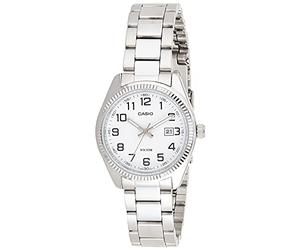 Casio 10-Easy - 1302D 7B-Classic-Women's Quartz Analogue Watch-White Face-Grey Steel Bracelet