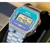 CASIO A168WER-2AEF UNISEX SILVER DIGITAL ANALOGUE BLUE FUSION DIAL RETRO WATCH