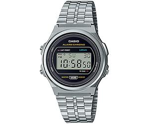 Casio A171WE-1A Standard Vintage Watch, Unisex, Classic, Quartz, Digital, Metal, Silver, Black, Bracelet Type