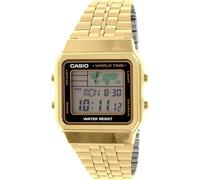 Casio A500WGA-1D Men's Vintage Collection Gold Tone Alarm Chronograph World Time Digital Watch, gold