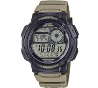 Casio AE-1000W Series | Black/Tan | 10-Year Battery | World Time | Daily Alarm | Digital Illuminator Watch