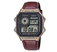 Casio AE-1200WHL-5A | Retro Digital World Time Watch | Brown Leather | 100M WR