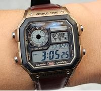Casio AE-1200WHL-5A Retro Square Gold Brown Casual Men's Leather Digital Watch