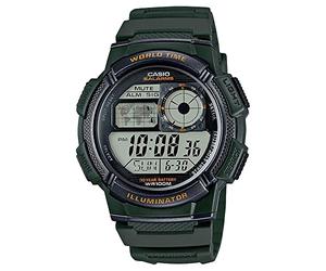 Casio AE1000W Series | Men’s Digital Watch | 100M WR | Multi Alarms | 100 SEC Stopwatch | Countdown Timer | World Map for World Time | LED Light | LC Analog Display | 10 Year Battery