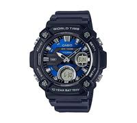 Casio AEQ120W Series | Men’s Analog-Digital Watch |100M Water Resistance | Multi Alarms | 100 SEC Stopwatch | Countdown Timer | World Map for World Time | LED Light | LC Display | 10 Yr Batt