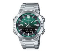 Casio AMW870DA-3AV Men's Stainless Steel Green Dial Analog Digital Dual Time Zone Watch
