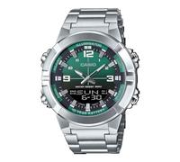 Casio AMW870DA-3AV Men's Stainless Steel Green Dial Analog Digital Dual Time Zone Watch