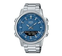 Casio AMW880D-2A1V Men's Stainless Steel Blue Dial Analog Digital Dual Time Zone Watch, blue