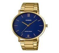 Casio MTP-VT01G-2B Men's Gold Tone Stainless Steel Minimalistic Blue Dial 3-Hand Analog Watch