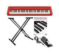 Casio Casiotone CT-S1 61 Keys Touch Response Portable Keyboard (Red) Bundle with Adjustable Double X Keyboard Stand, Keyboard Piano Style Sustain Pedal and Piano Learning Book (Pack of 4)