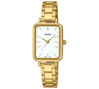 Casio LTP-V009G-7E Women's Rectangular Petite Gold Tone Stainless Steel White Dial Dress Watch, gold, Quartz Movement