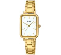 Casio LTP-V009G-7E Women's Rectangular Petite Gold Tone Stainless Steel White Dial Dress Watch, gold, Quartz Movement