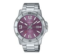 Casio Gents Watch Purple Dial Silver Band, Purple, Purple