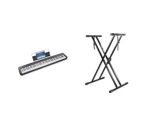 Casio CDP-S110BKC5 Fully Weighted Hammer Action Digital Piano and RockJam XX-363 Xfinity Doublebraced Pre Assembled Keyboard Stand with Locking Straps & Lessons.,Black