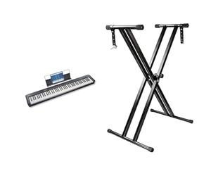 Casio CDP-S110BKC5 Fully Weighted Hammer Action Digital Piano & RockJam RJX29 Double Braced Adjustable Keyboard Stand with Locking Straps, Black