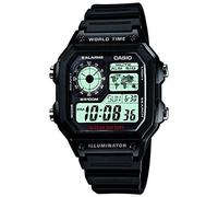 Casio Collection Digital Chronographic World Time Water Resistant Black Resin Mens Watch AE-1200WH-1AVEF