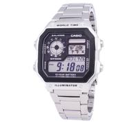 Casio Digital World Time WR100M Silver Dial AE-1200WHD-1AVDF Men's Watch