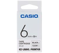 Casio EZ Label Printer XR-6X1, self-Adhesive Scroll, 6 mm x 8m, Black on Transparent