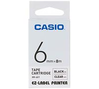 Casio EZ Label Printer XR-6X1, self-Adhesive Scroll, 6 mm x 8m, Black on Transparent