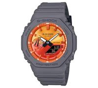 Casio G-Shock GA2100FL-8A Watch with Flames of Colour Grey Resin Orange Dial Octagonal