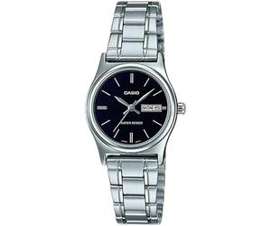Casio Ladies Classic Quartz Wrist Watch Grey Stainless Steel Band Brass Case Analog Display Black - LTP-V006D-1B2