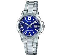 Casio Ladies Classic Quartz Wrist Watch Grey Stainless Steel Bracelet Brass Case Blue Analog Display - LTP-V004D-2B