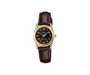 Casio LTP-V001GL-1B Women's Standard Gold Tone Black Dial Leather Band Analog Watch