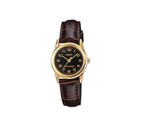 Casio LTP-V001GL-1B Women's Standard Gold Tone Black Dial Leather Band Analog Watch, black