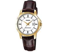 Casio LTP-V004GL-7A Women's Watch White Dial Brown Leather Band | Gold-Tone Case, Date Display, Water Resistant, Japan Movement, Analog