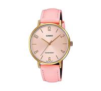 Casio LTP-VT01GL-4B Women's Minimalistic Gold Tone Pink Leather Band Pink Dial 3-Hand Analog Watch