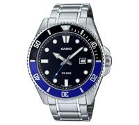 Casio MDV107D-1A2V Men's Stainless Steel 200M Blue Bezel Black Dial 3-Hand Analog Dive Sports Watch
