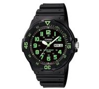 Casio Mens Day Date Green Number & Black Rubber Strap Watch - MRW-200H-3BVDF