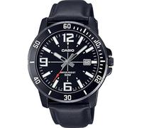 Casio Men's Enticer Black IP Leather Band Black Dial Casual Analog Sporty Watch, 45mm, Quartz Movement, Water Resistant - 50M