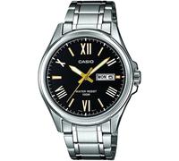 Casio Men's Quartz Watch with Black Dial Analogue - Digital Display and Silver Stainless Steel Strap MTP1377D-1AVEF