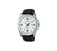 Casio Men's Watch, Brown Leather Strap, White Dial, MTP-1314PL-7AVEF