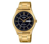 Casio MTP-V006G-1C Men's Gold Tone Stainless Steel 24 Hour Black Dial Day Date Analog Dress Watch, black