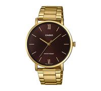 Casio MTP-VT01G-5B Men's Gold Tone Stainless Steel Minimalistic Burgundy Dial 3-Hand Analog Watch