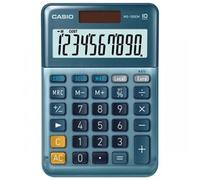 CASIO MS-100EM Desktop Calculator 10 Digit Currency Conversion Cost/Sell/Margin, Aluminium Front, Solar/Battery Operated, blue