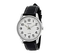 Casio MTP-1303L-7BV Men's Analogue Watch with White Dial, Black Leather Strap, Water Resistant, 50 m
