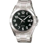 Casio MTP-1308D-1B Men's Analog Watch, Silver Stainless Steel Band, Black Dial, Date Display, Water Resistant