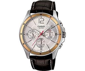 Casio MTP-1374L-7 Men's Analogue Quartz Watch with Leather Strap, Brown/Silver, Dress