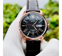 CASIO MTP-1384L-1AV Mens Brown Leather Black Wrist watch