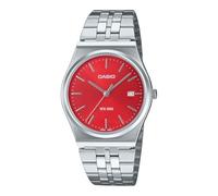 Casio MTP-B145D-4A2V Men's Vintage Stainless Steel Red Dial 3-Hand Analog Watch, Silver, Silver, Casual