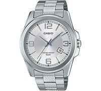 Casio MTP-E138D-7A Men's Dress Watch, Silver Stainless Steel Bracelet, White Numeric Dial, Water Resistant, Date Display