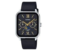 Casio MTP-M3 Series Standard Moon Phase Analog Men's Watch, Black Leather x Black MTP-M305L-1A2V, Waterproof