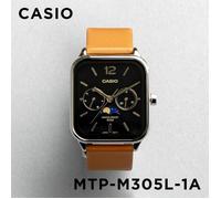 Casio MTP-M305L-1A Men's Watch Moon Phase Black Dial Brown Leather New No Box