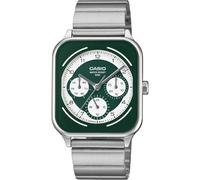 Casio MTP-M307D-3BV Analog Watch, Green Dial, Stainless Steel Band, Day/Date Display, 24-Hour Clock, 50M Water Resistant, Square Case